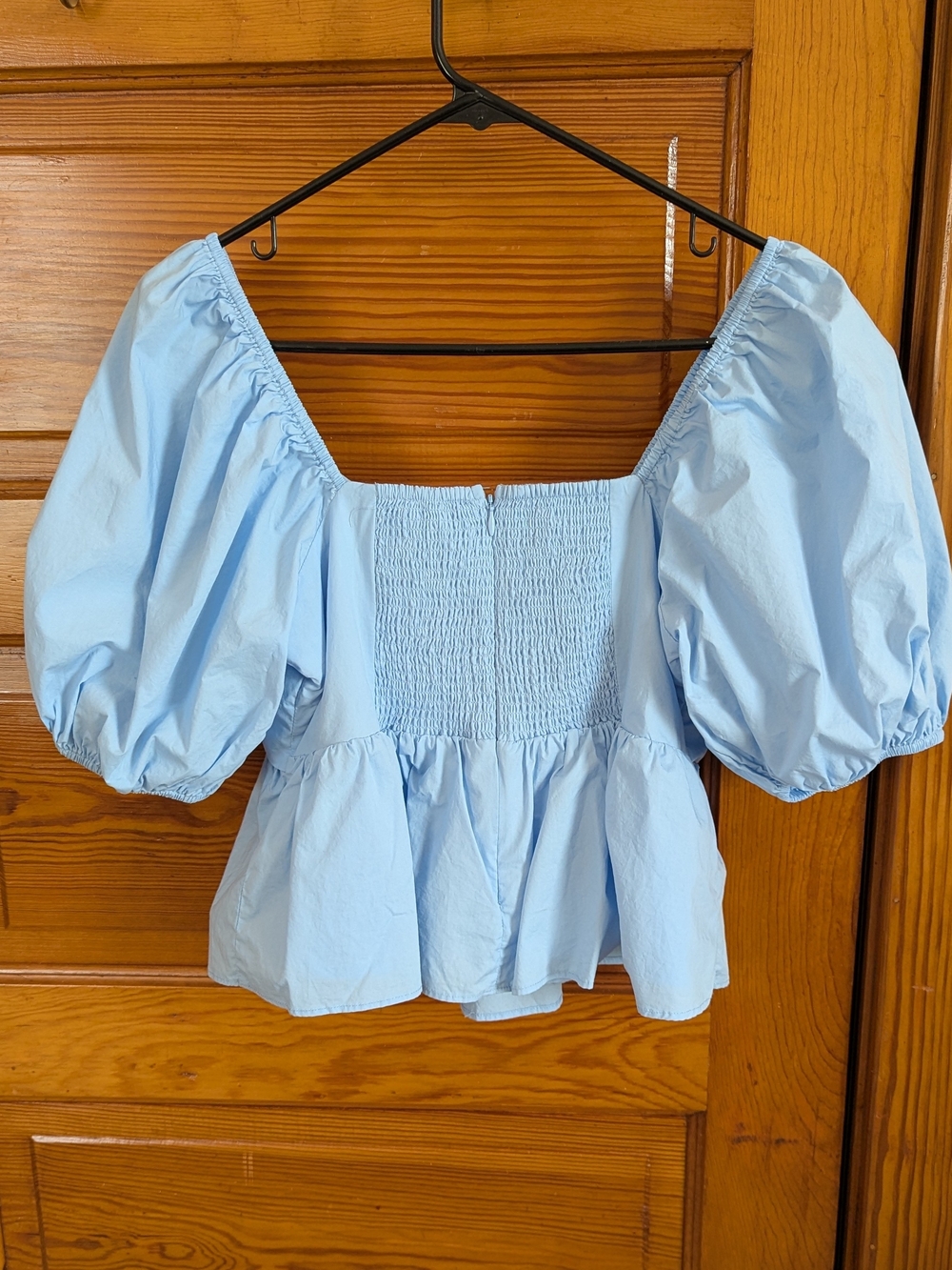 English Factory Light Blue Cropped Bow Peplum Top With Sweetheart Neckline - Picture 5 of 10